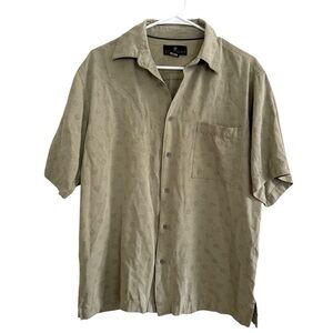 Toscano 100% Silk Avocado Green Shirt Button Up Collar Short Sleeve M